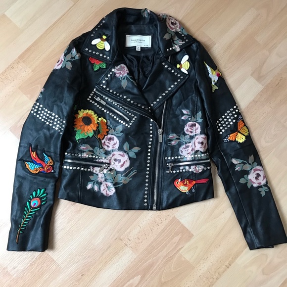 floral studded leather jacket